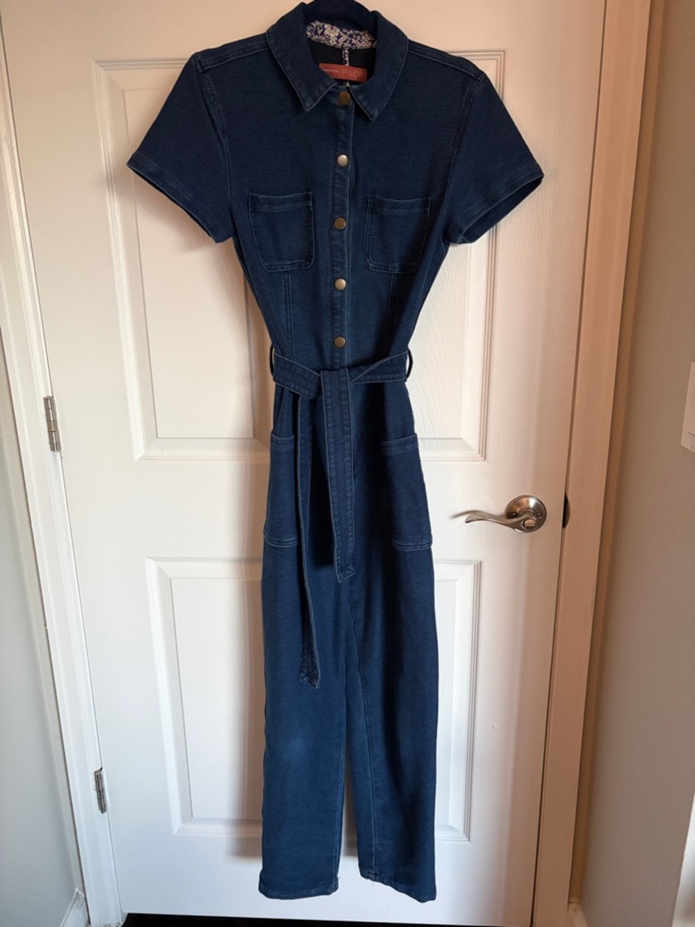 NWOT Anthropologie Pilcro Belted Relaxed Fit Snap Front Denim Jumpsuit, XSmall